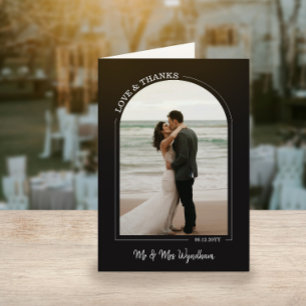 Black Beautiful Arch Wedding Photo Love & Thanks Thank You Card