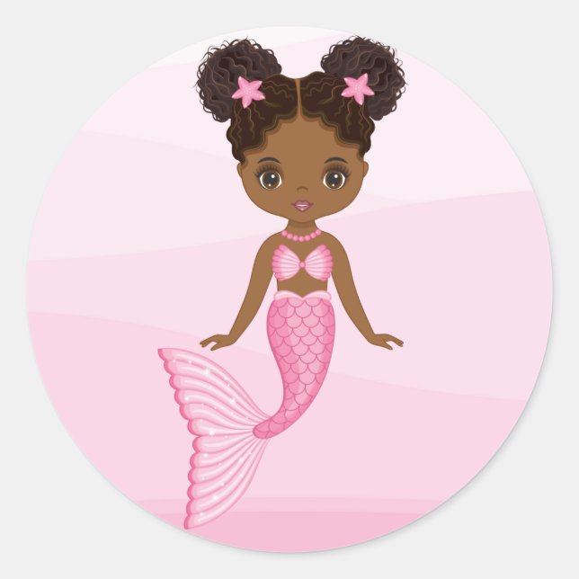 Black Beautiful Mermaid with Pink Fishtail Sticker (Front)
