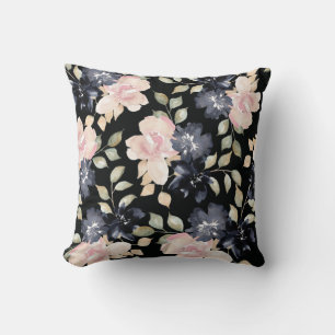 black beautiful watercolor flowers scatter cushion