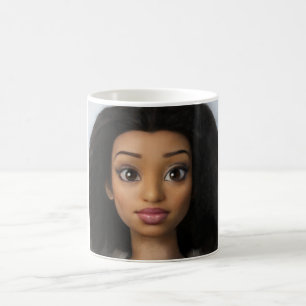 Black Beautiful Woman Doll Cartoon Picture Coffee Mug