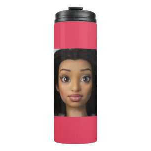 Black Beautiful Woman Doll Cartoon Pink Fuscia Thermal Tumbler