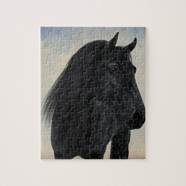 Black Beauty - Black Friesian Horse Portrait Jigsaw Puzzle (Vertical)