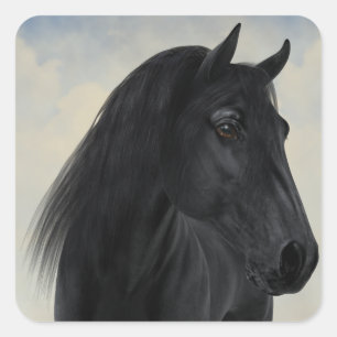 Black Beauty - Black Friesian Horse Portrait Square Sticker