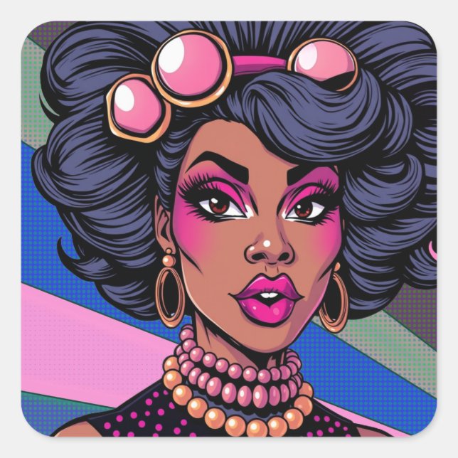 Black Beauty Drag Queen Pop Art Square Sticker (Front)