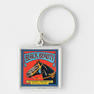 Black Beauty Horse on Red Background Key Ring