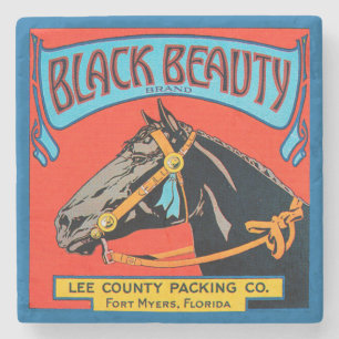 Black Beauty Horse on Red Background Stone Coaster