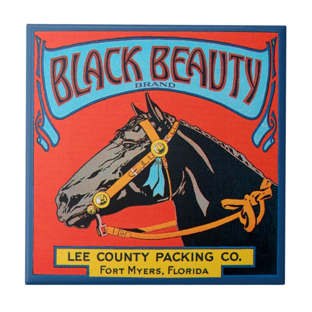 Black Beauty Horse on Red Background Tile (Front)