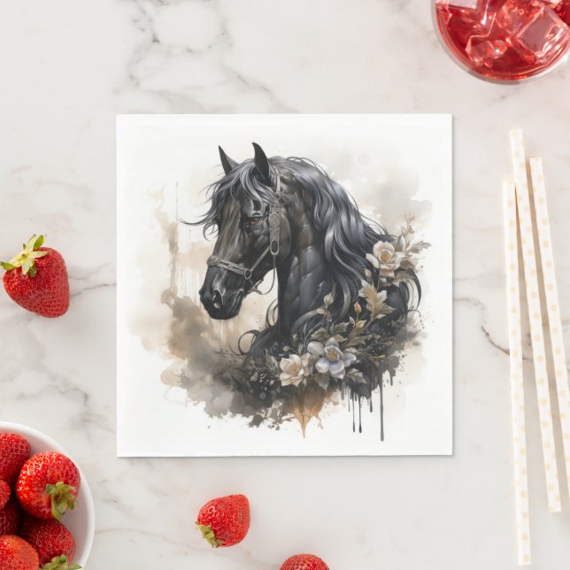 Black beauty horse portrait napkin (Insitu)