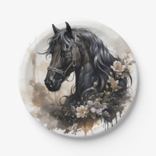Black beauty horse portrait paper plate