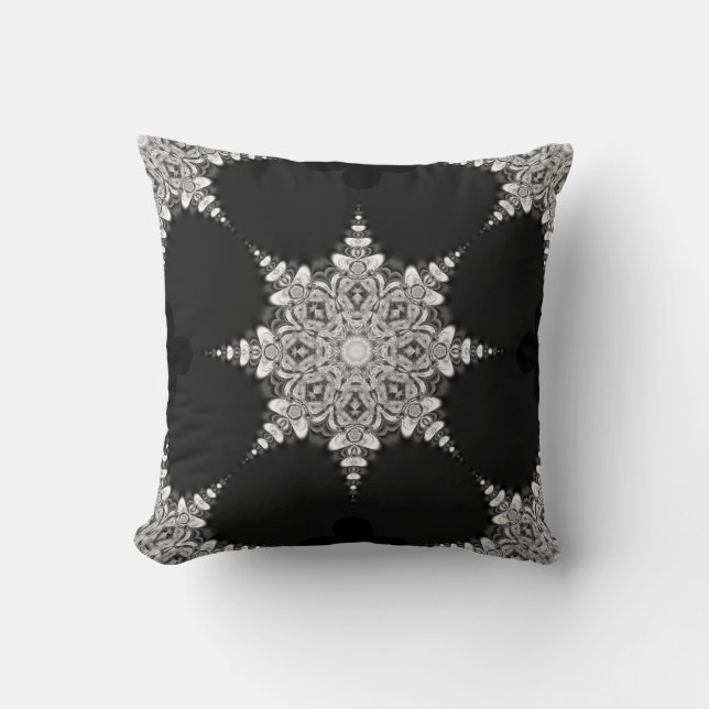 Black Beauty Mandala Snowflake Cushion (Front)
