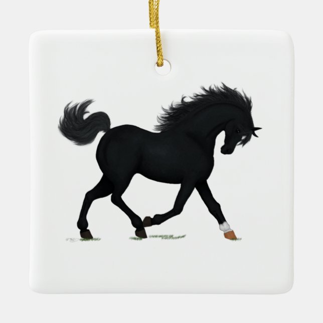 Black Beauty Personalised Christmas Horse Pony Ceramic Ornament (Front)