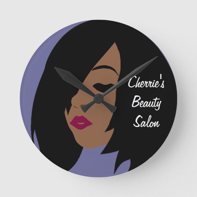 Black Beauty Salon Wall Clock- Customisable Round Clock (Front)