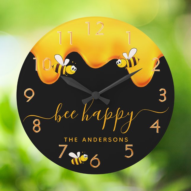 Black bee happy bees sweet honey large clock (Creator Uploaded)