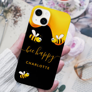 Black bee happy bumble bees sweet honey monogram iPhone 15 pro case