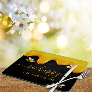 Black bee happy bumble bees sweet honey monogram cutting board