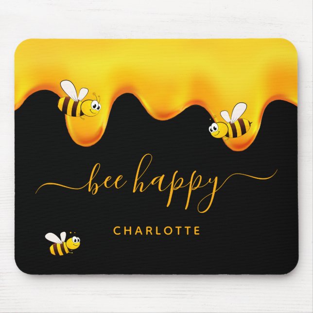 Black bee happy bumble bees sweet honey monogram mouse mat (Front)