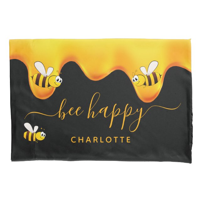 Black bee happy bumble bees sweet honey monogram pillowcase (Front)