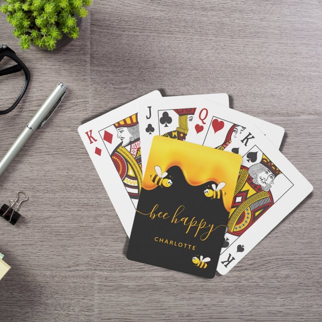 Black bee happy bumble bees sweet honey monogram playing cards (Creator Uploaded)