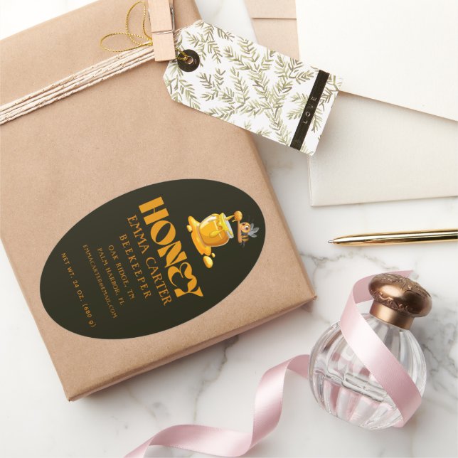 Black Bee Honey Label Metallic Gold Text  (Gifting)