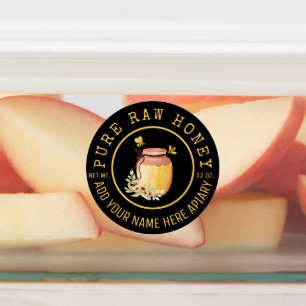 Black Bee Honey Label Metallic Gold Text