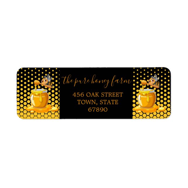 Black Bee Honey Label Metallic Gold Text  (Front)