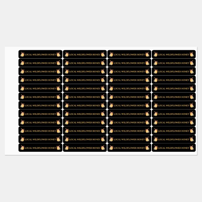 Black Bee Honey Label Metallic Gold Text (Sheet)