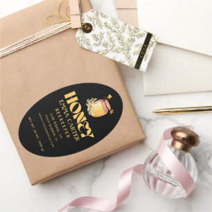 Black Bee Honey Label Metallic Gold Text