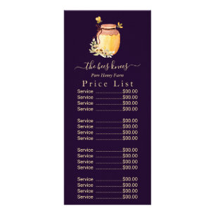 Black Bee Honey Label Metallic Gold Text Rack Car Card