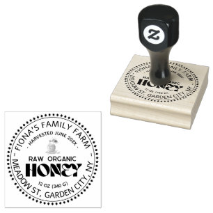 Black Bee Honey Label Metallic Gold Text Rubber Stamp