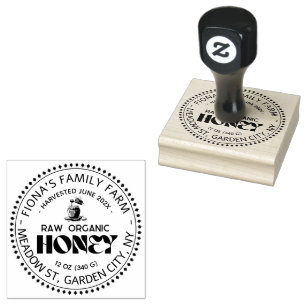 Black Bee Honey Label Metallic Gold Text  Rubber Stamp