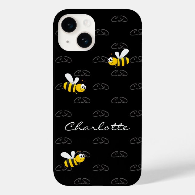 Black bees fun humour monogram pattern Case-Mate iPhone case (Back)