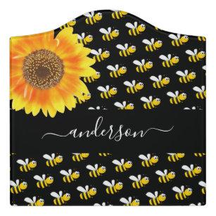 Black bees sunflower name script door sign