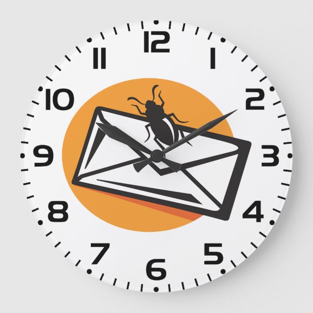 Black Beetle Insect on Envelope Large Clock (Front)