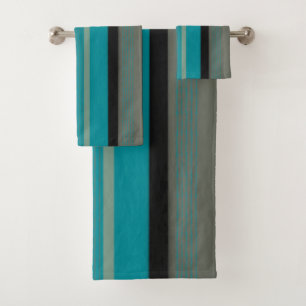Black Beige and Teal Bath Towel Set