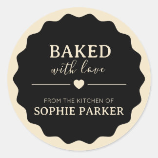 Black Beige Baked With Love Scallop Sticker