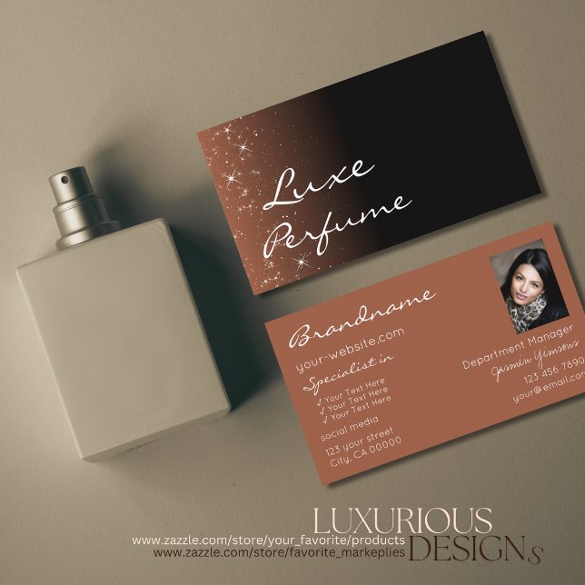 Black Beige Brown Sparkle Glitter Stars with Photo Business Card (Creator Uploaded)