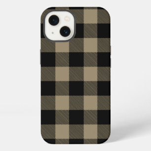 Black Beige Buffalo Plaid Check Pattern iPhone 13 Case