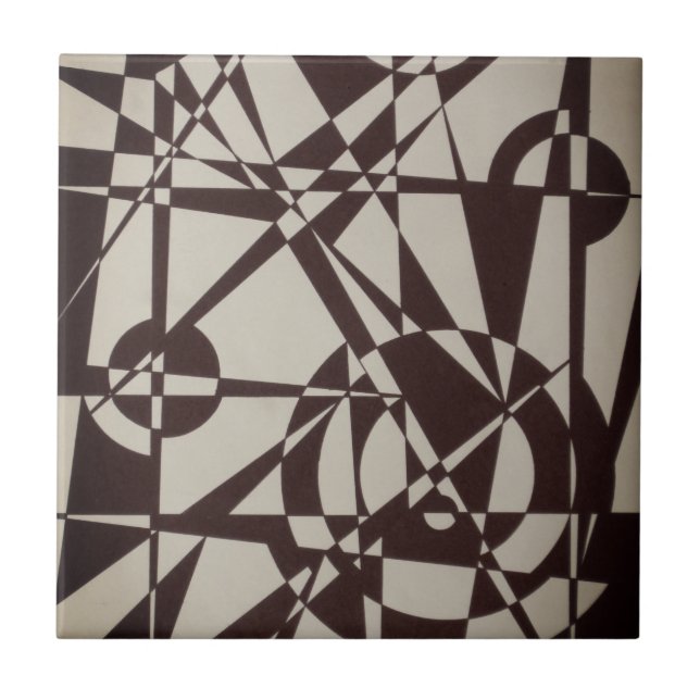 Black & Beige/Cream Geometric Modern Abstract Art Tile (Front)