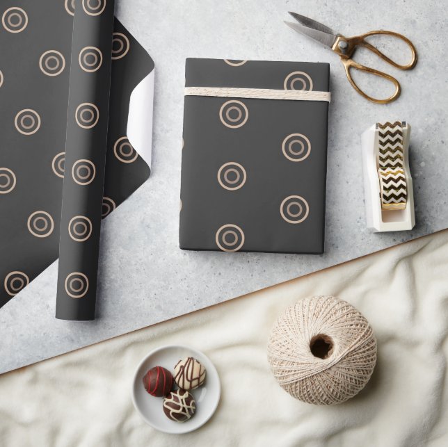 Black Beige Geometric Circle Wrapping Paper (Crafts)