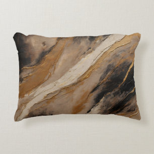 Black Beige Gold Marbled Abstract Decorative Cushion