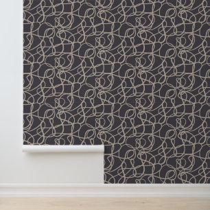 Black Beige Grey Doodle Line Pattern Wallpaper
