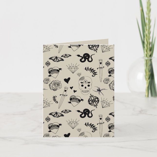 Black & Beige Hand Drawn Tattoo Pattern Card (Front)
