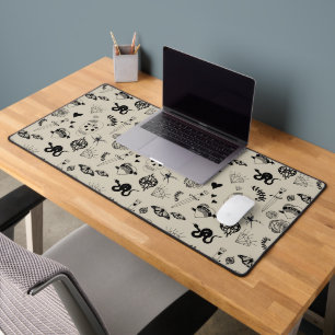 Black & Beige Hand Drawn Tattoo Pattern Desk Mat