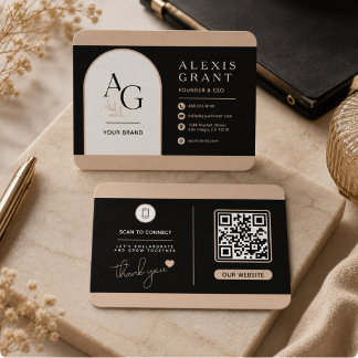 Black Beige Luxury QR Branding Appointment Card
