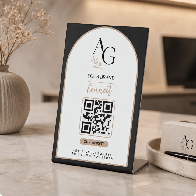 Black Beige Luxury QR Code Appointment Reminder Pedestal Sign (Black Beige Luxury QR Code Appointment Reminder Pedestal Sign)
