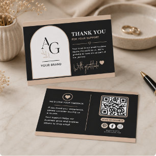 Black Beige Luxury QR Code Appointment Reminder  Thank You Card