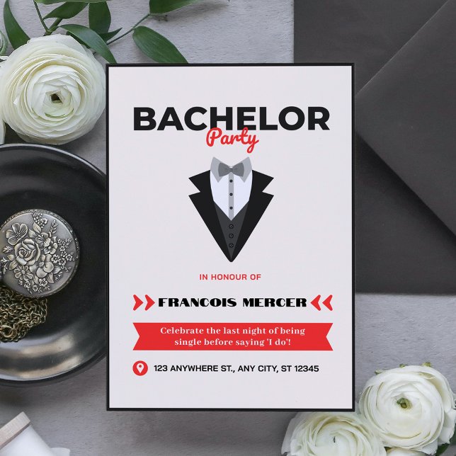 Black Beige Modern Stag Night Bachelor Party  Invitation (Creator Uploaded)