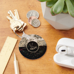 Black Beige Monogram Key Ring