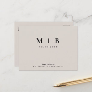 Black & Beige Monogram Wedding Save the Date Announcement Postcard