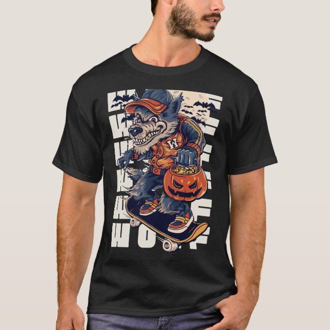 Black Beige Navy Illustrated Werewolf T-Shirt (Front)